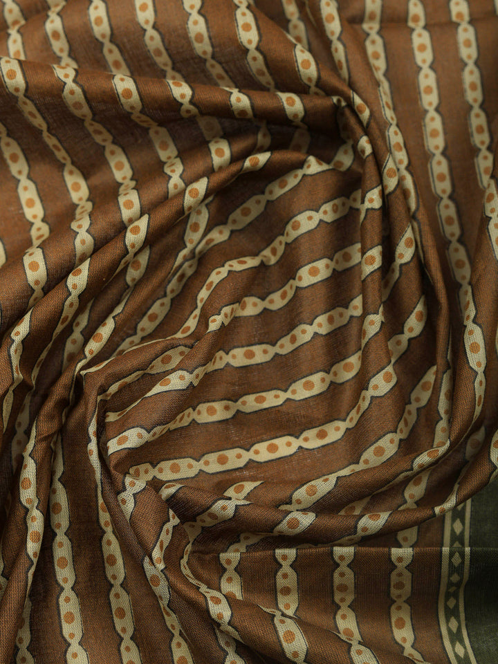 Brown Embroidered Cotton Blend Unstitched Suit &amp; Pant With Cotton Dupatta