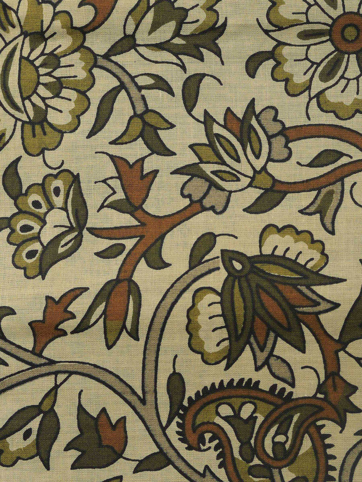 Brown Embroidered Cotton Blend Unstitched Suit &amp; Pant With Cotton Dupatta