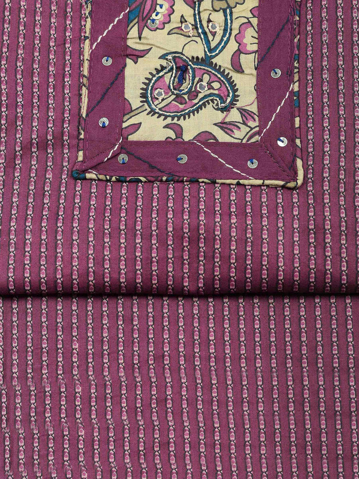 Wine Printed Cotton Blend Unstitched Dress Material