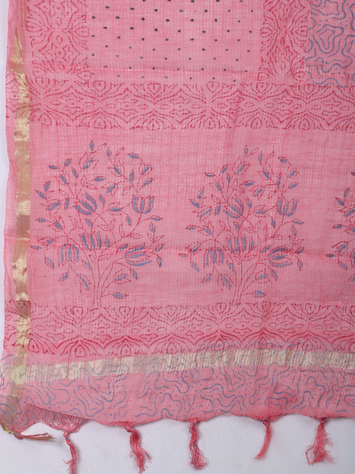 Grey Printed Cotton Blend Unstitched Dress Material