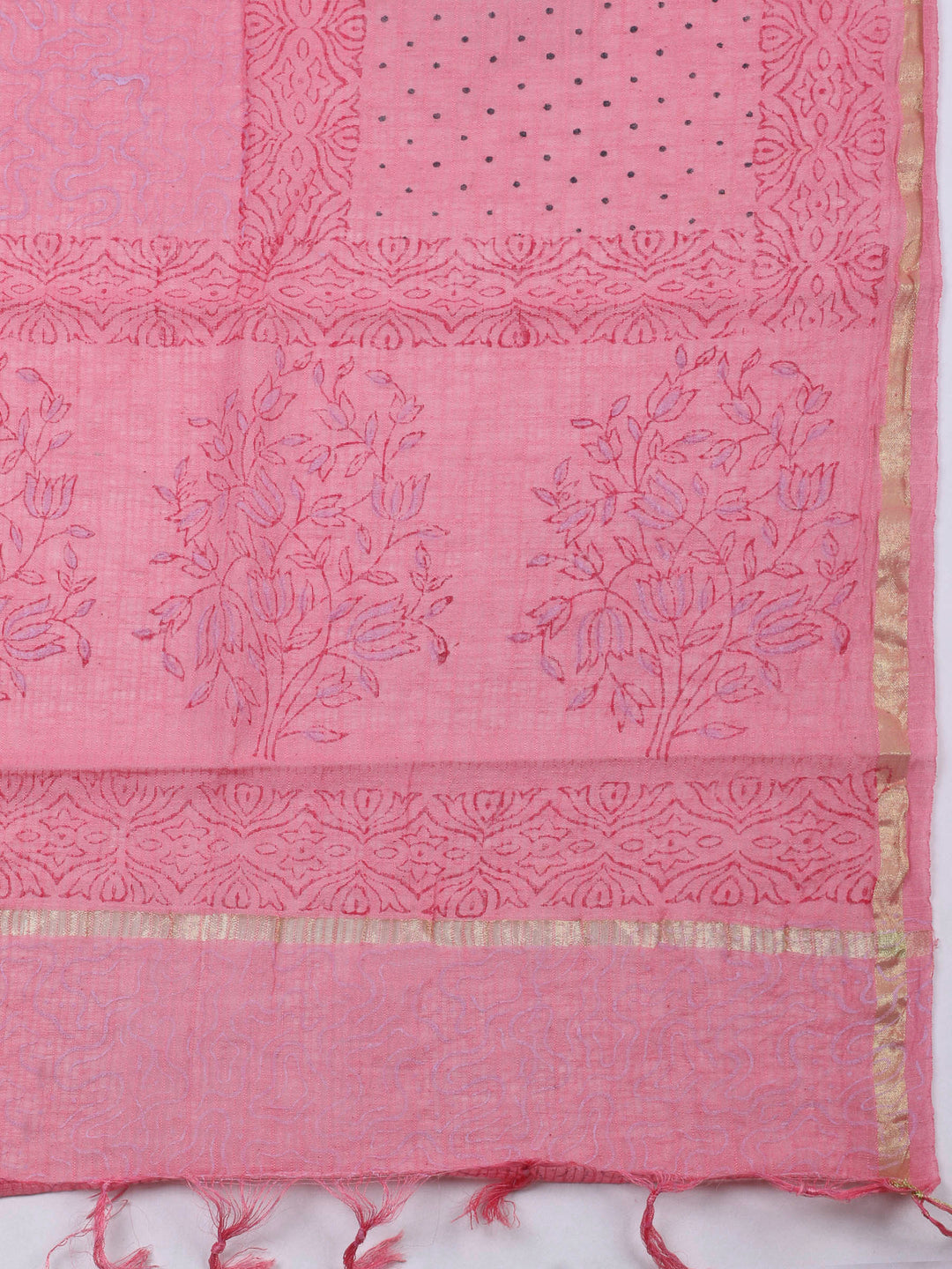 Pink Lavender Printed Cotton Blend Unstitched Dress Material
