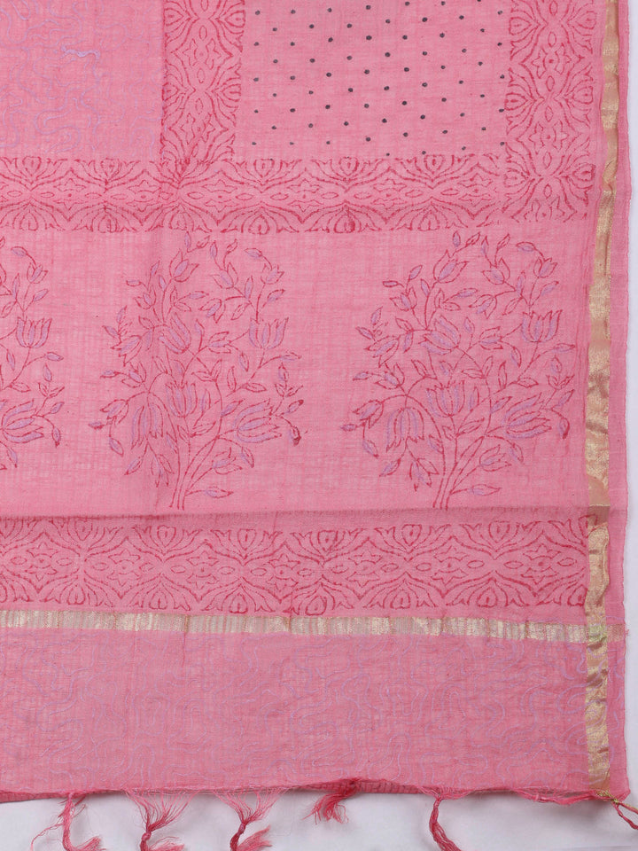 Pink Lavender Printed Cotton Blend Unstitched Dress Material