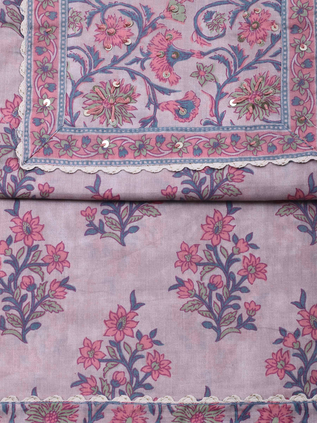 Pink Lavender Printed Cotton Blend Unstitched Dress Material