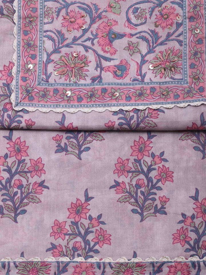 Pink Lavender Printed Cotton Blend Unstitched Dress Material