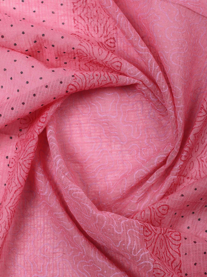 Pink Lavender Printed Cotton Blend Unstitched Dress Material