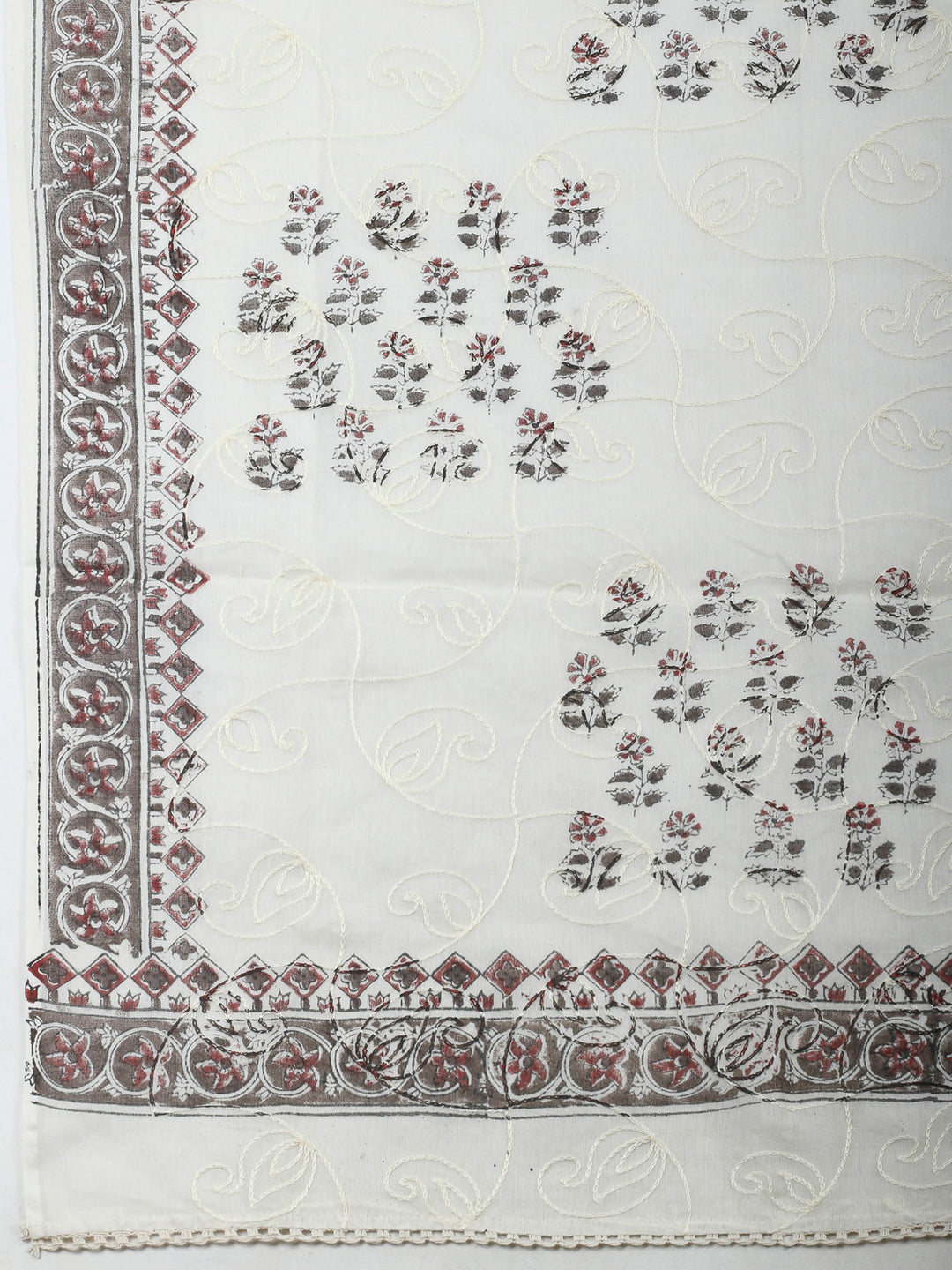 Brown Embroidery Cotton Blend Unstitched Dress Material