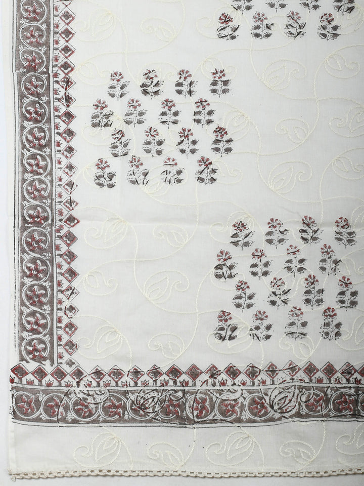 Brown Embroidery Cotton Blend Unstitched Dress Material