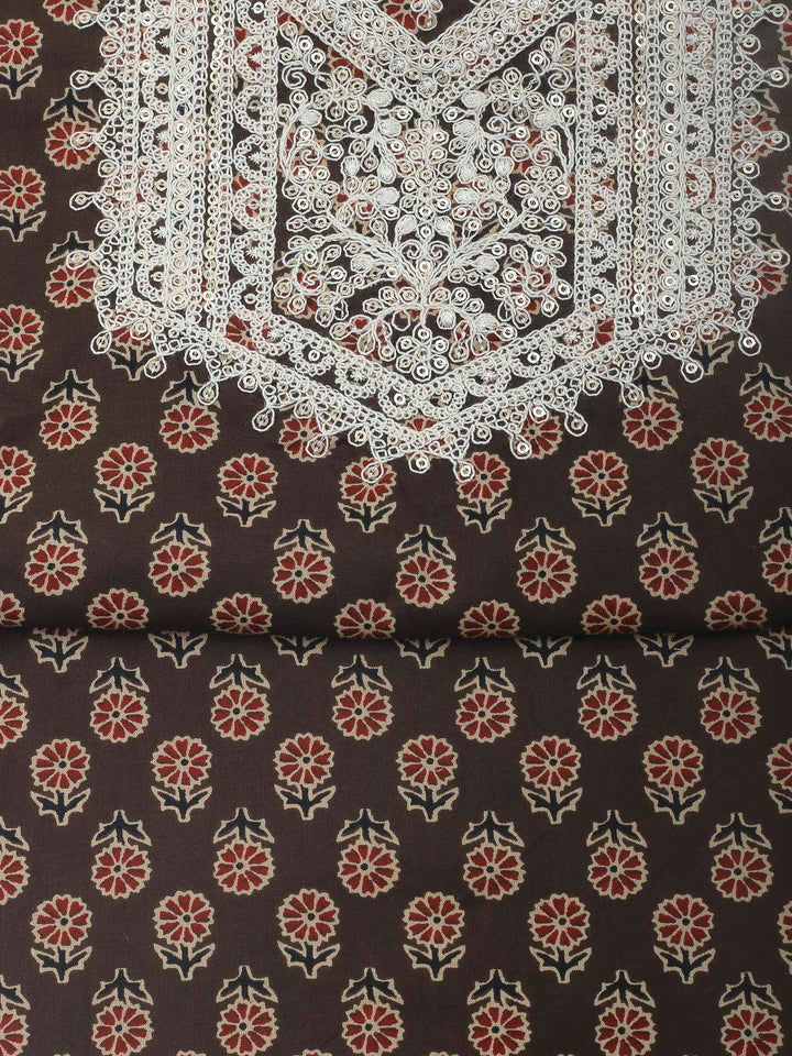 Brown Embroidery Cotton Blend Unstitched Dress Material