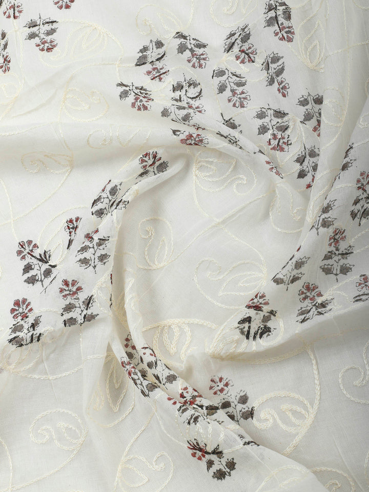 Brown Embroidery Cotton Blend Unstitched Dress Material