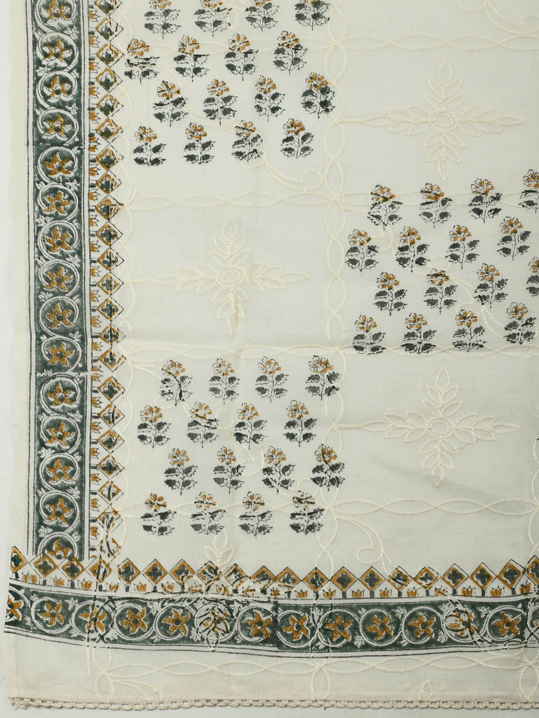 Green Embroidery Cotton Blend Unstitched Dress Material