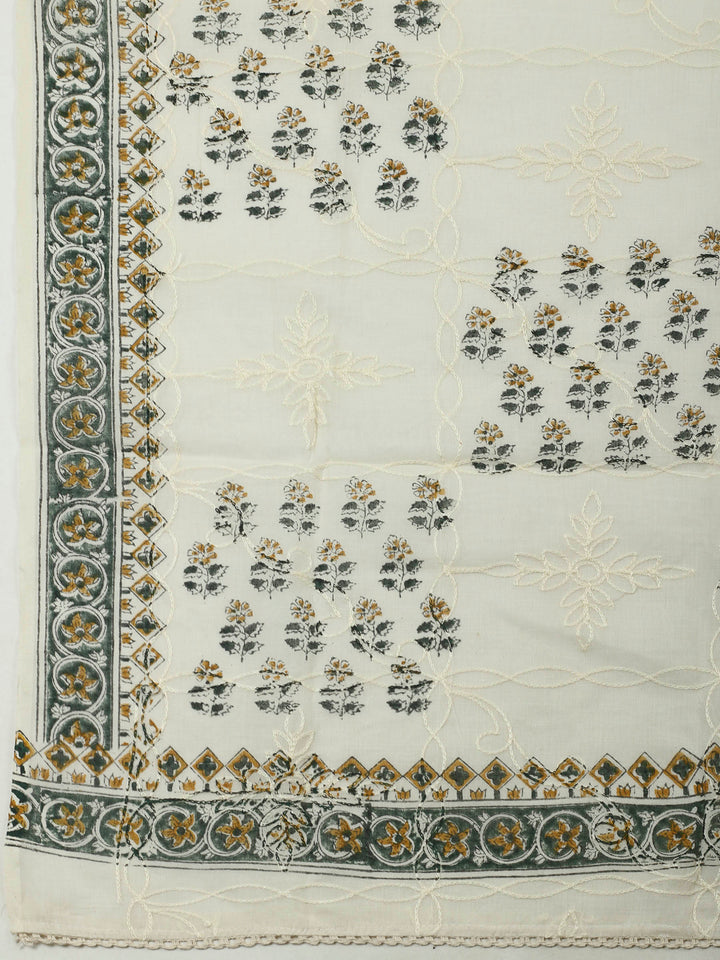 Green Embroidery Cotton Blend Unstitched Dress Material