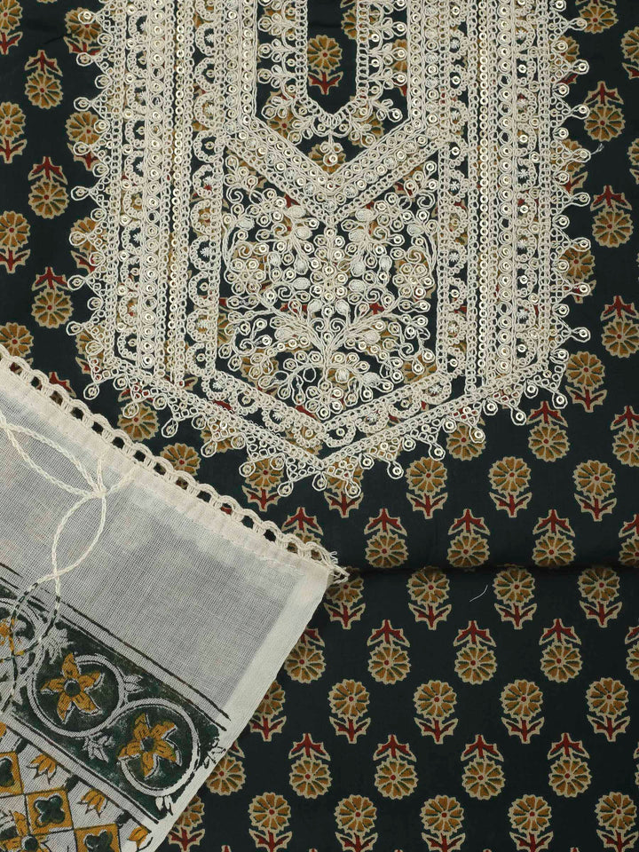 Green Embroidery Cotton Blend Unstitched Dress Material