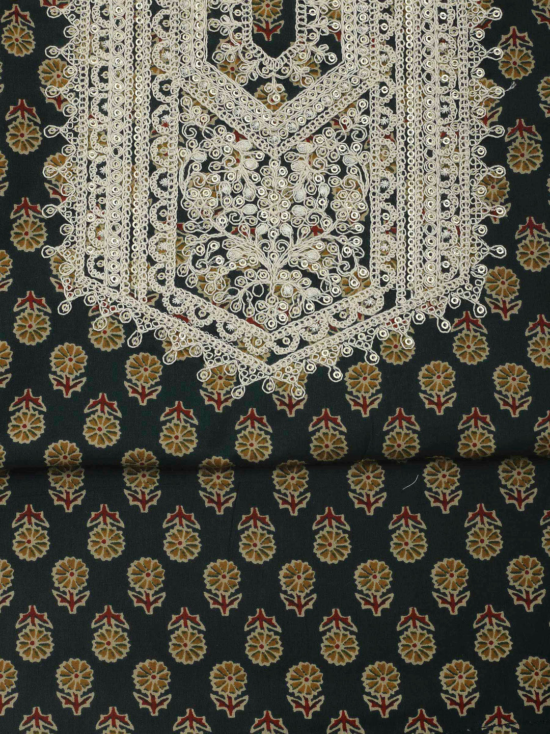 Green Embroidery Cotton Blend Unstitched Dress Material
