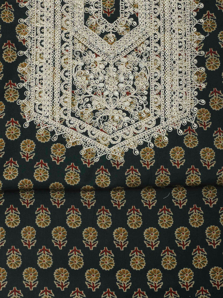 Green Embroidery Cotton Blend Unstitched Dress Material