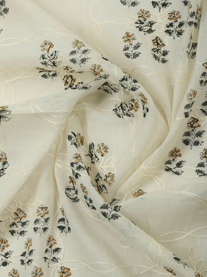 Green Embroidery Cotton Blend Unstitched Dress Material