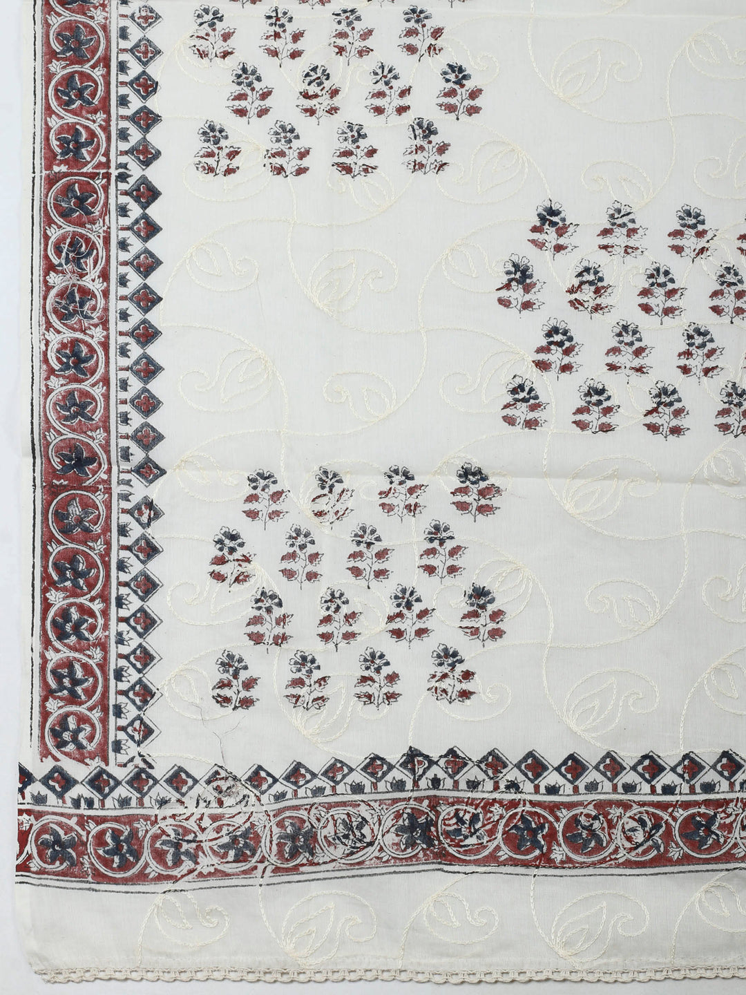 Maroon Embroidery Cotton Blend Unstitched Dress Material