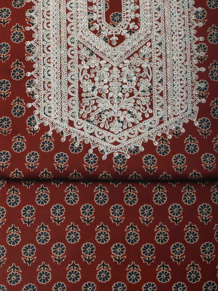 Maroon Embroidery Cotton Blend Unstitched Dress Material
