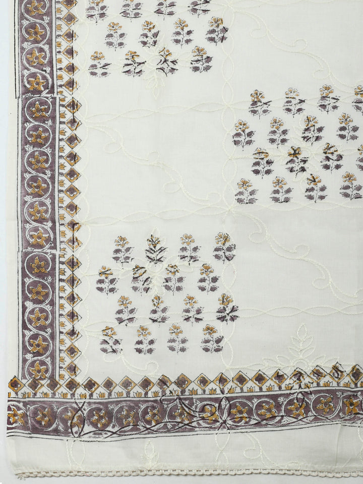 Wine Embroidery Cotton Blend Unstitched Dress Material