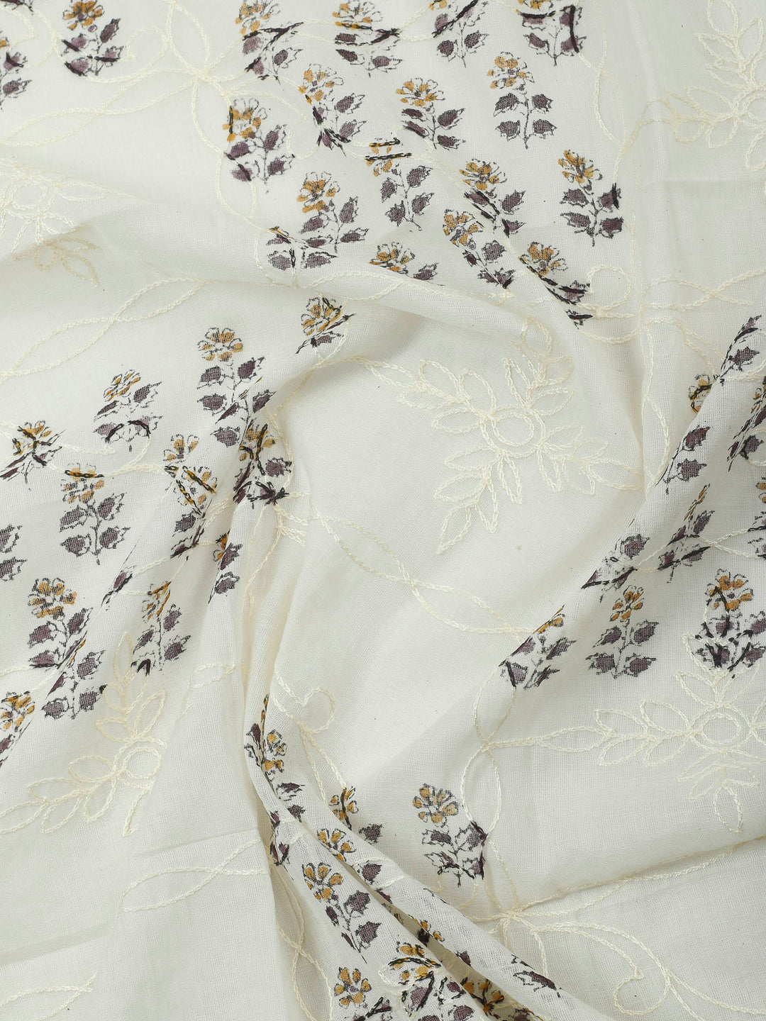 Wine Embroidery Cotton Blend Unstitched Dress Material