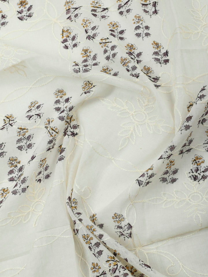 Wine Embroidery Cotton Blend Unstitched Dress Material
