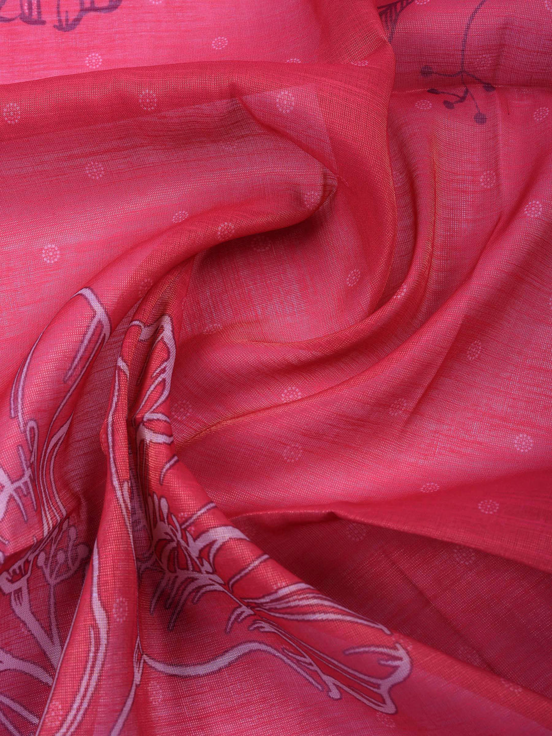 Fuschia Pink Printed Tissue Unstitched Suit &amp; Pant With Tissue Dupatta
