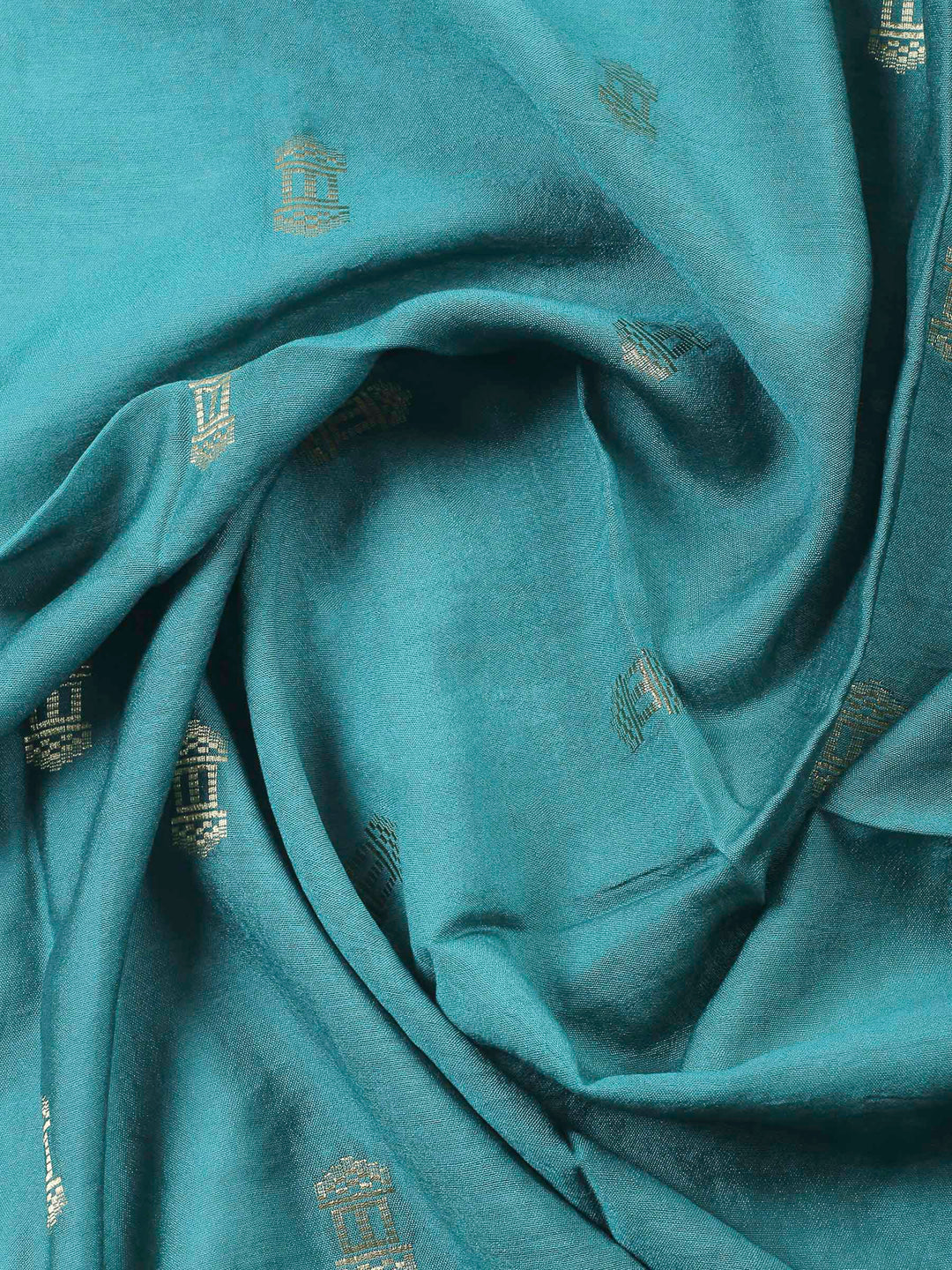 Lake Blue Embroidered Cotton Blend Unstitched Suit &amp; Pant With Cotton Dupatta