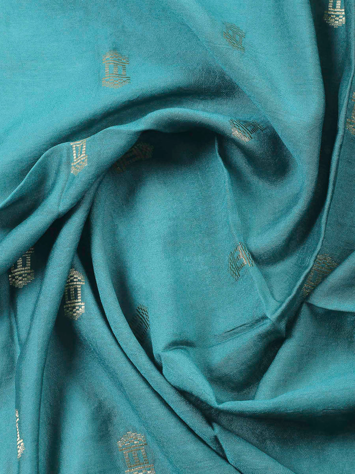 Lake Blue Embroidered Cotton Blend Unstitched Suit &amp; Pant With Cotton Dupatta