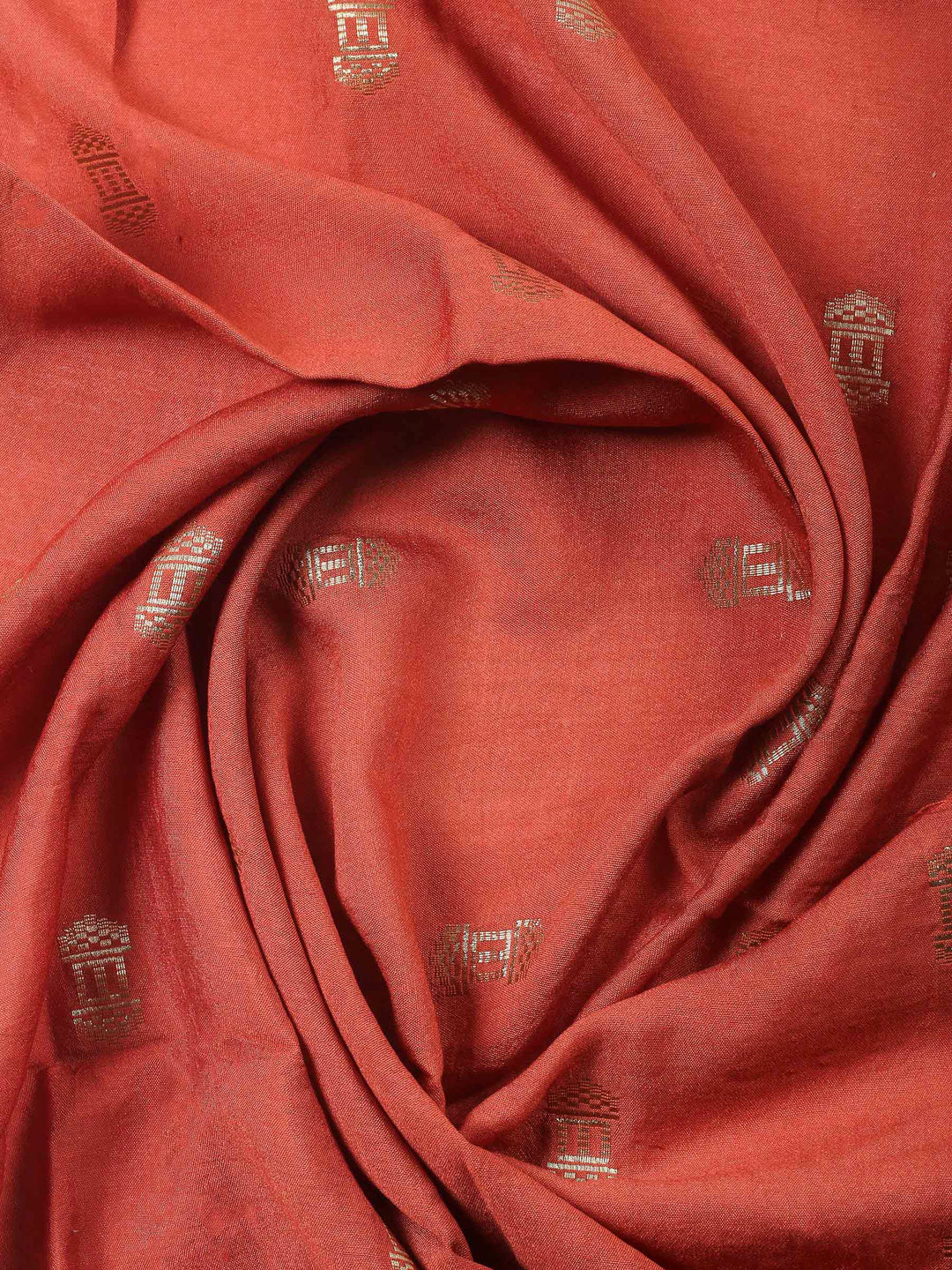 Rust Embroidered Cotton Blend Unstitched Suit &amp; Pant With Cotton Dupatta