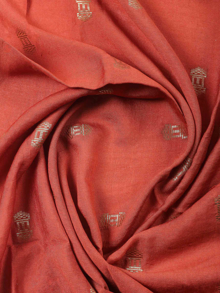 Rust Embroidered Cotton Blend Unstitched Suit &amp; Pant With Cotton Dupatta
