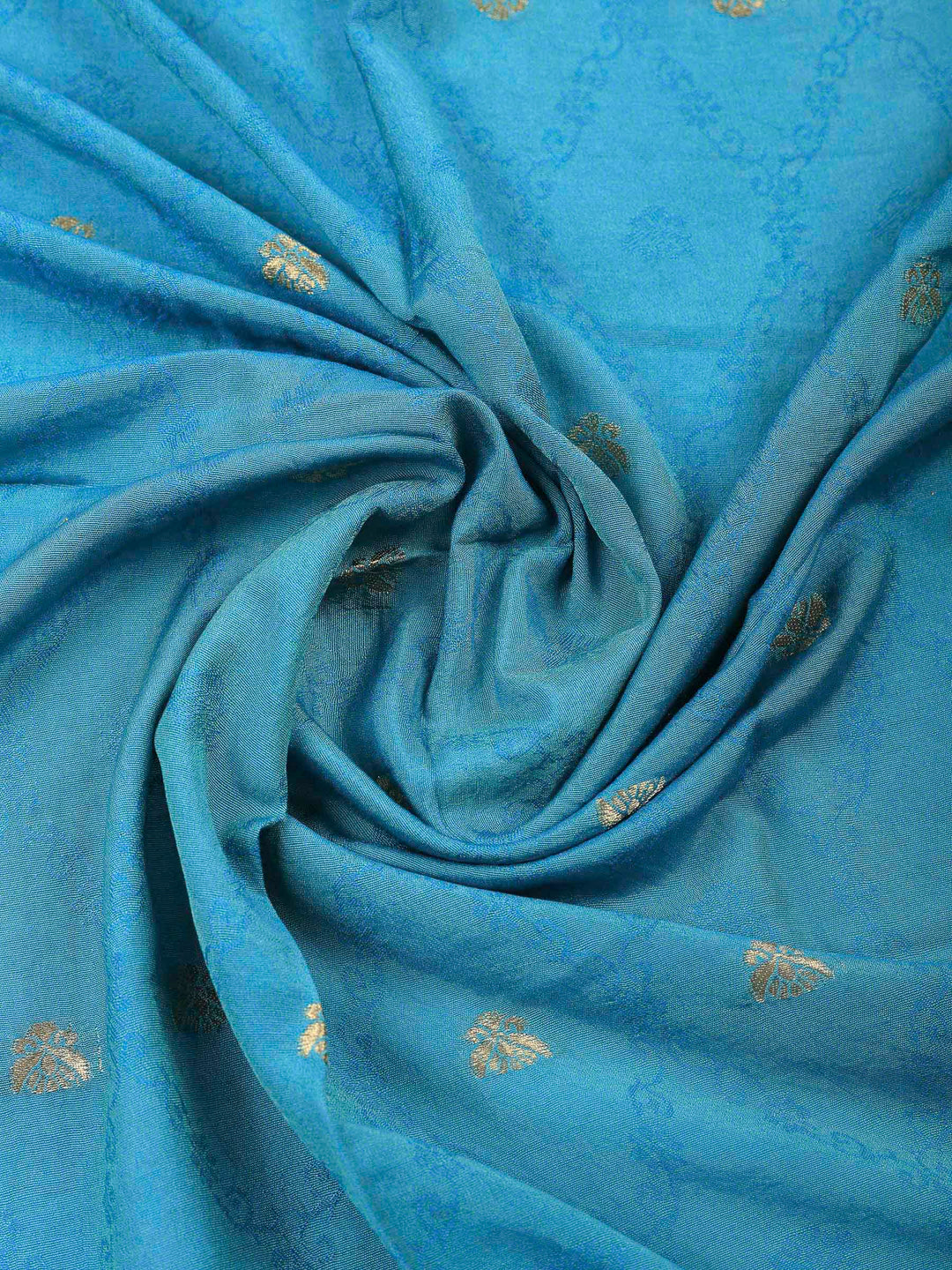 Blue Embroidered Cotton Blend Unstitched Suit &amp; Pant With Cotton Dupatta