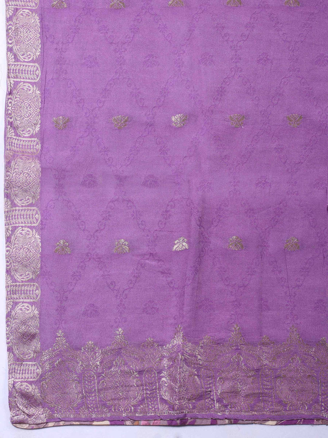 Lavender Embroidered Cotton Blend Unstitched Suit &amp; Pant With Cotton Dupatta