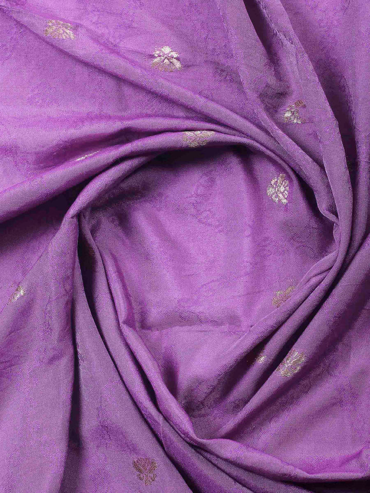 Lavender Embroidered Cotton Blend Unstitched Suit &amp; Pant With Cotton Dupatta