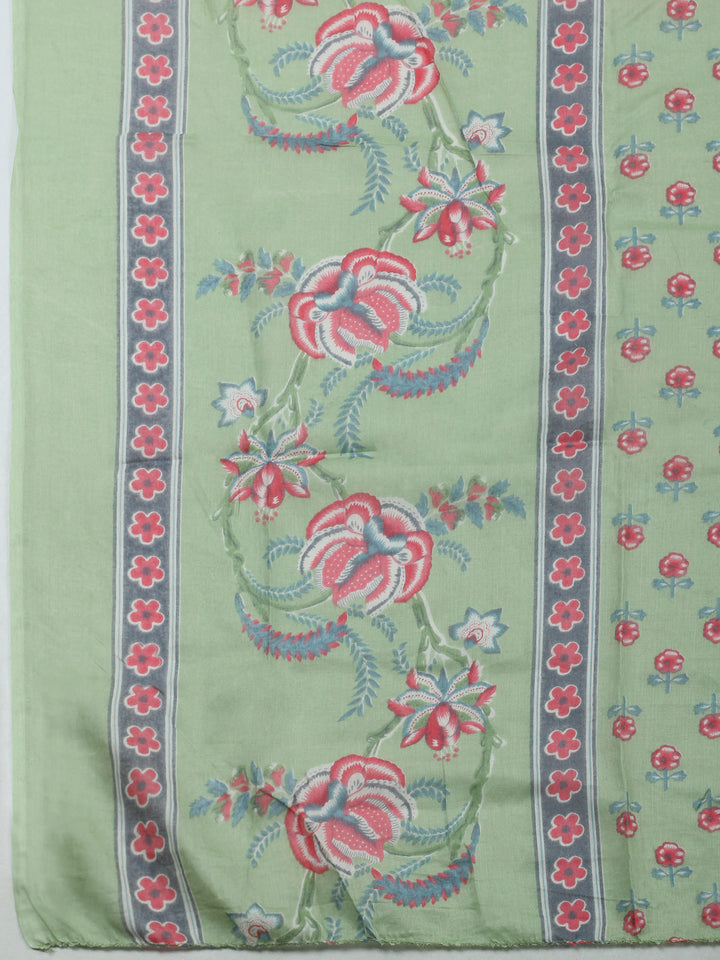 Pista Green Printed Cotton Blend Unstitched Dress Material