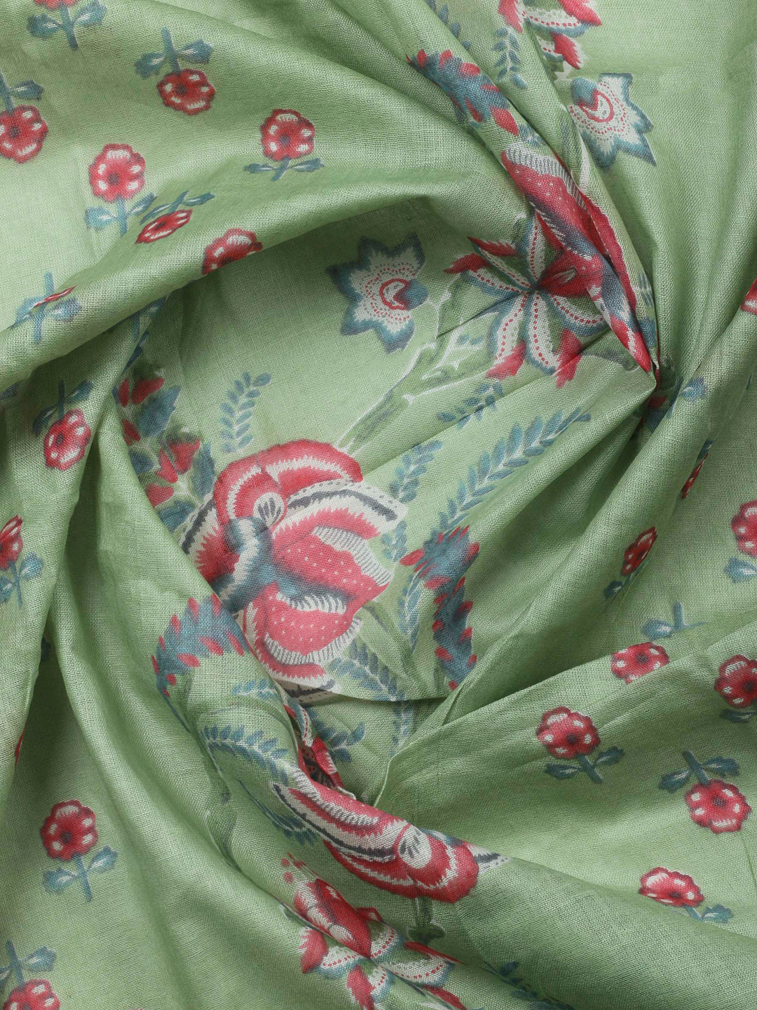 Pista Green Printed Cotton Blend Unstitched Dress Material