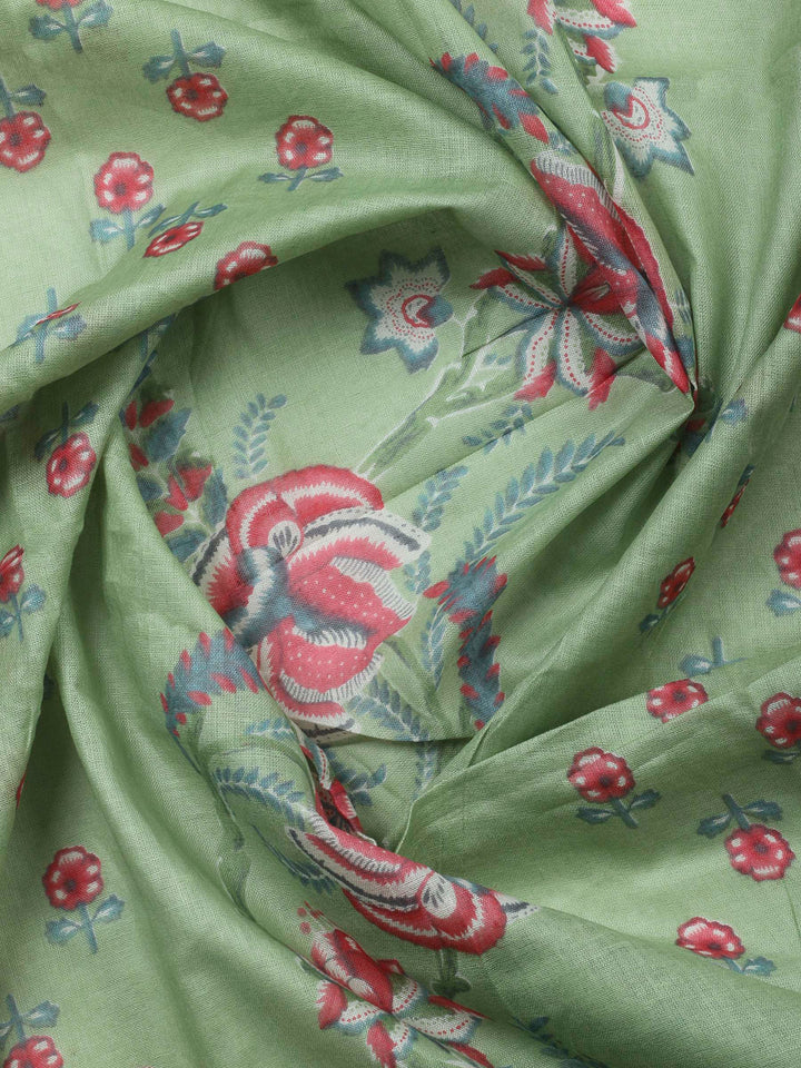 Pista Green Printed Cotton Blend Unstitched Dress Material