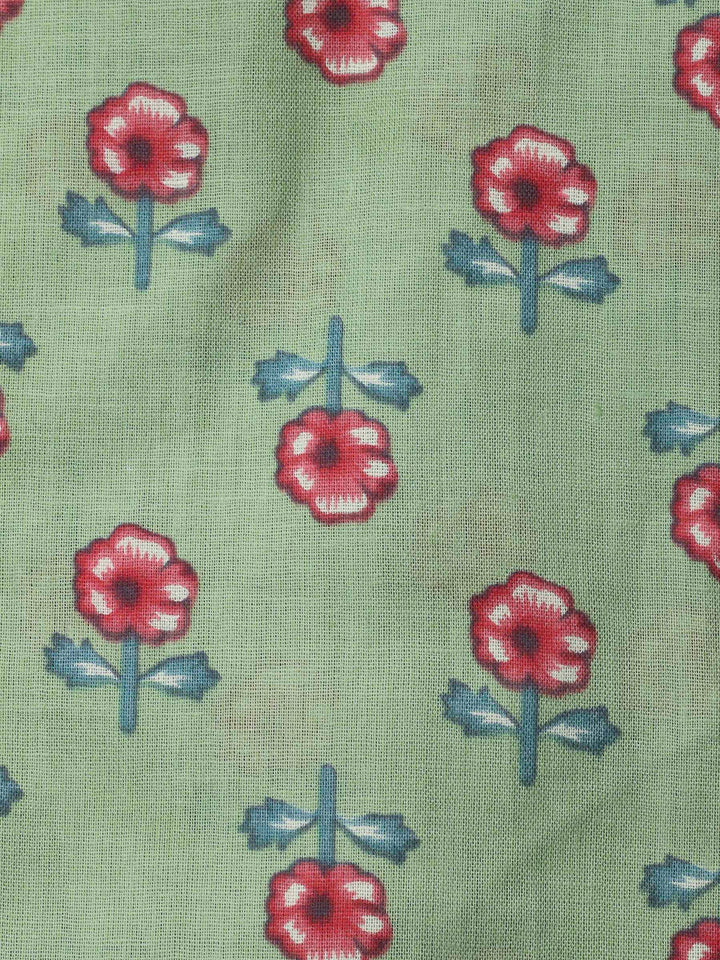 Pista Green Printed Cotton Blend Unstitched Dress Material