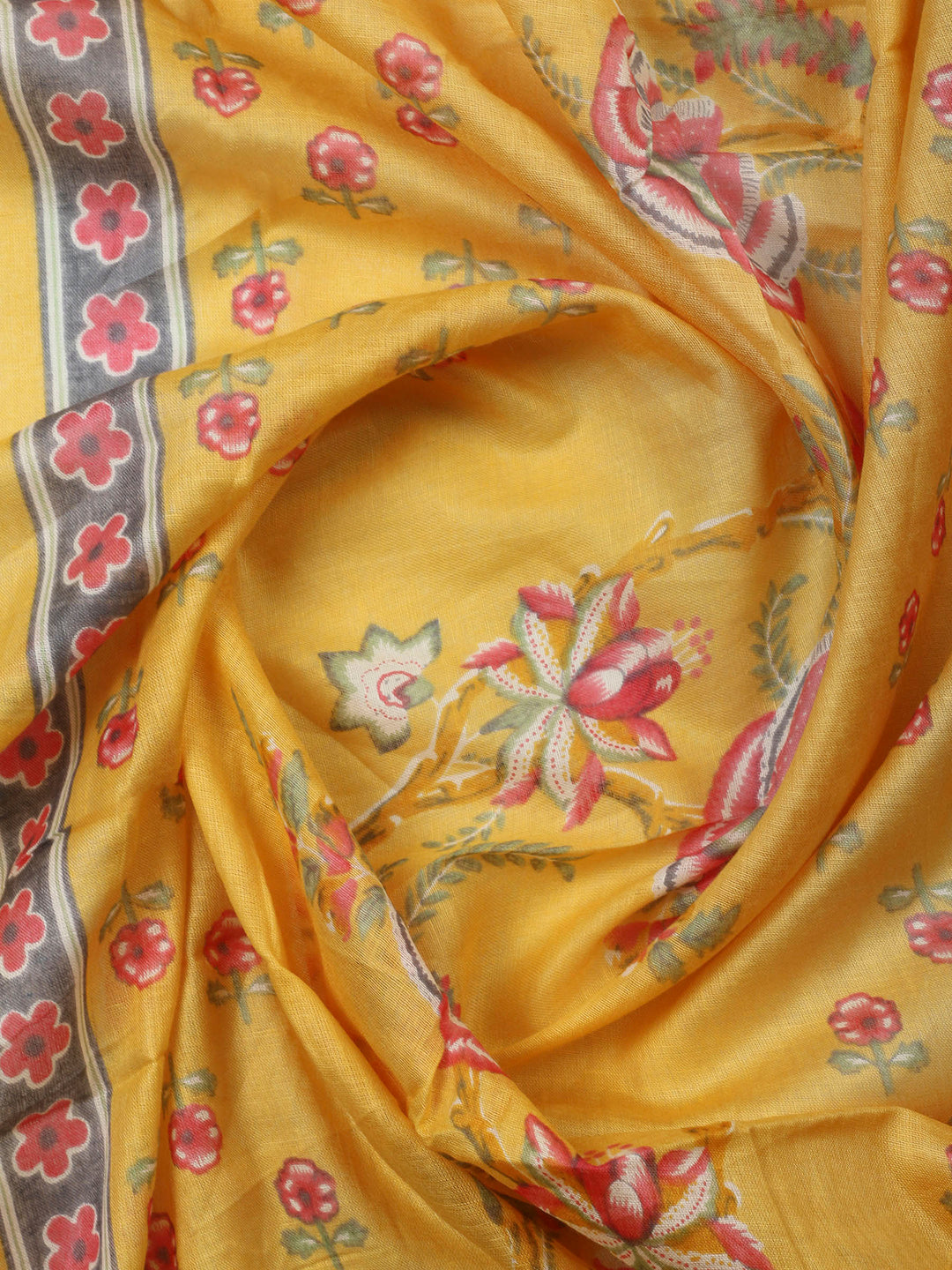 Yellow Printed Cotton Blend Unstitched Dress Material