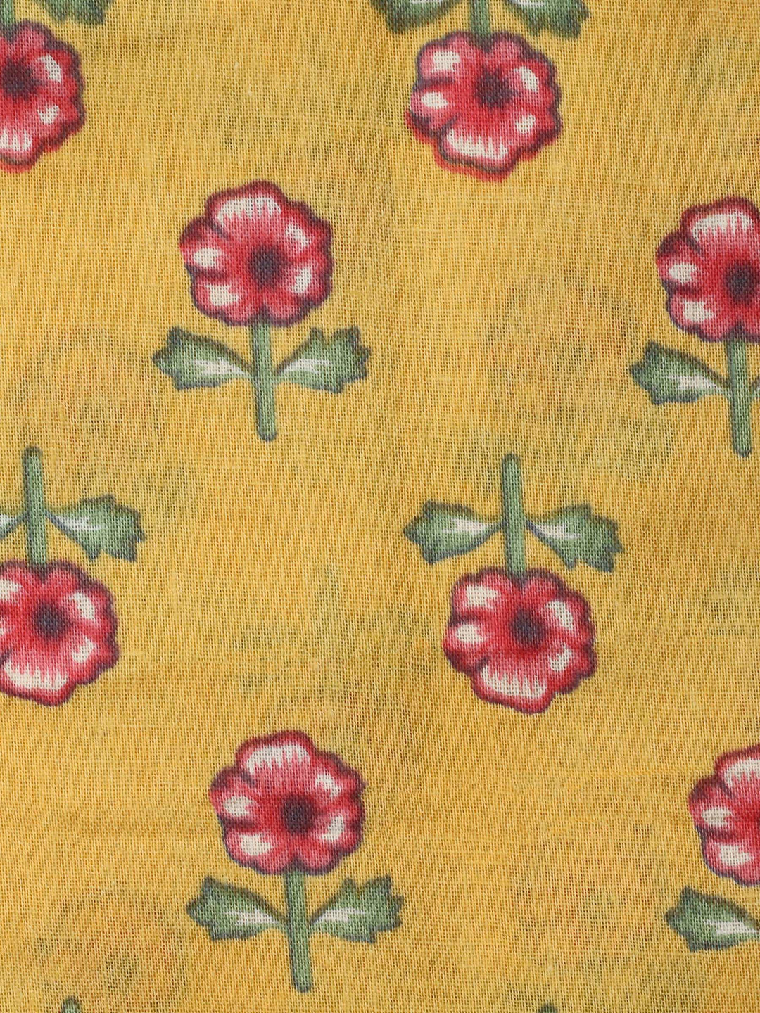 Yellow Printed Cotton Blend Unstitched Dress Material