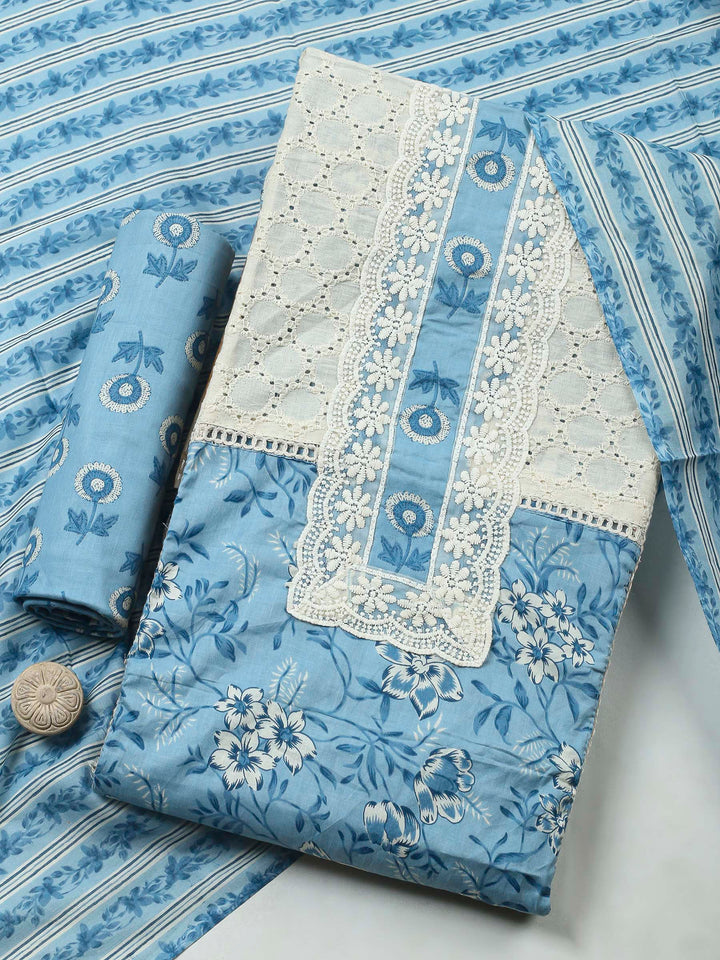 Grey Embroidery Cotton Blend Unstitched Dress Material