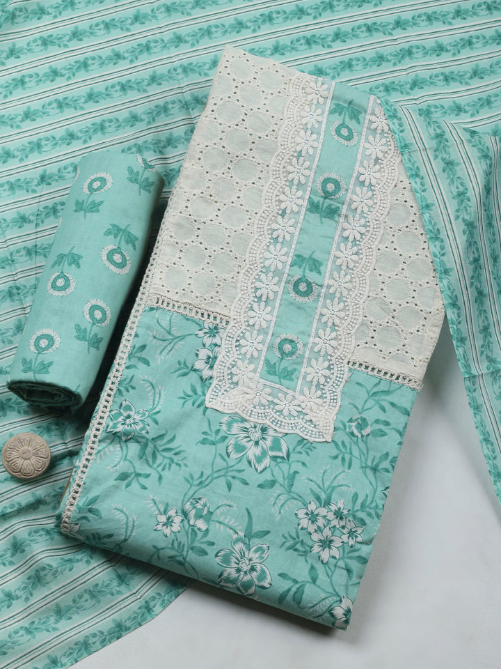 Sea Green Embroidery Cotton Blend Unstitched Dress Material