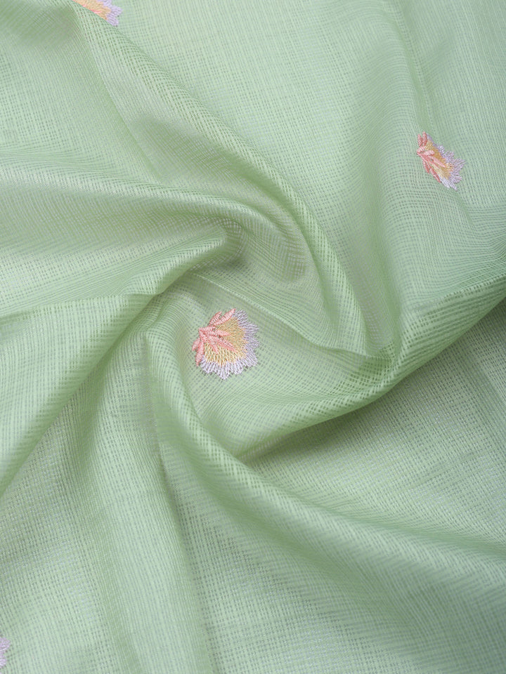 Aqua Green Embroidered Cotton Blend Unstitched Suit &amp; Pant With Cotton Dupatta