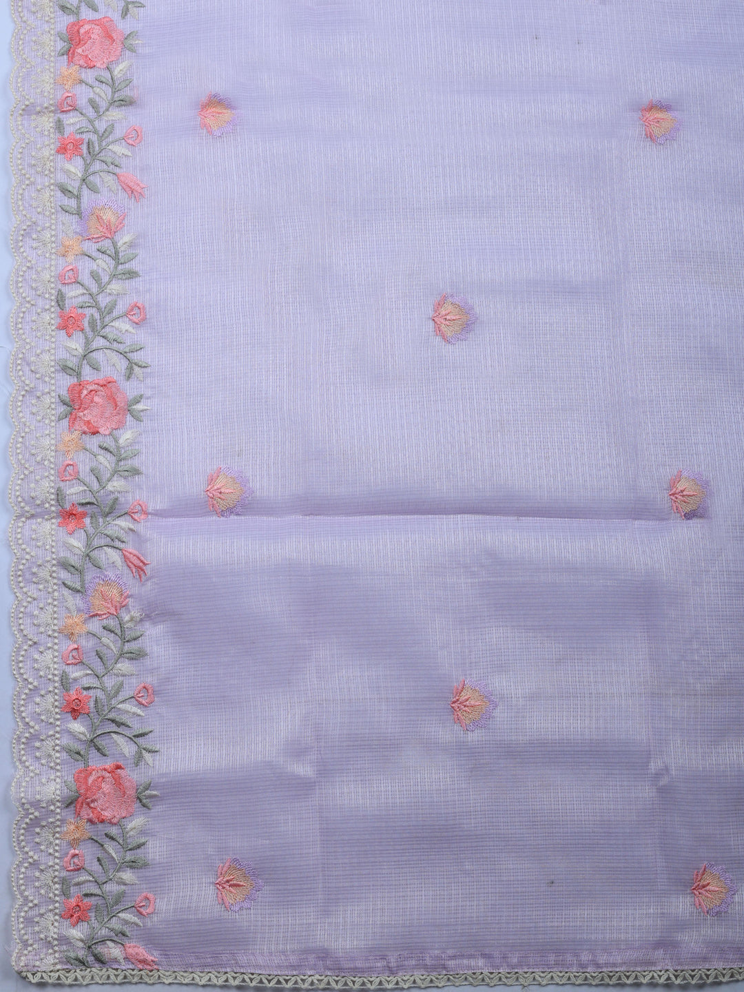 Lavender Embroidered Cotton Blend Unstitched Suit &amp; Pant With Cotton Dupatta