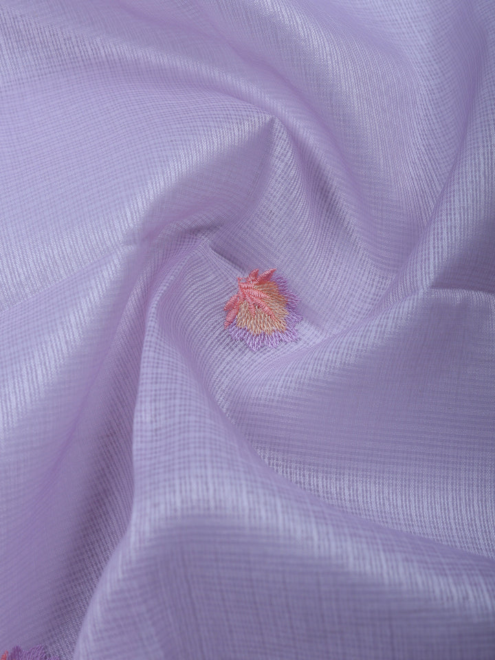 Lavender Embroidered Cotton Blend Unstitched Suit &amp; Pant With Cotton Dupatta