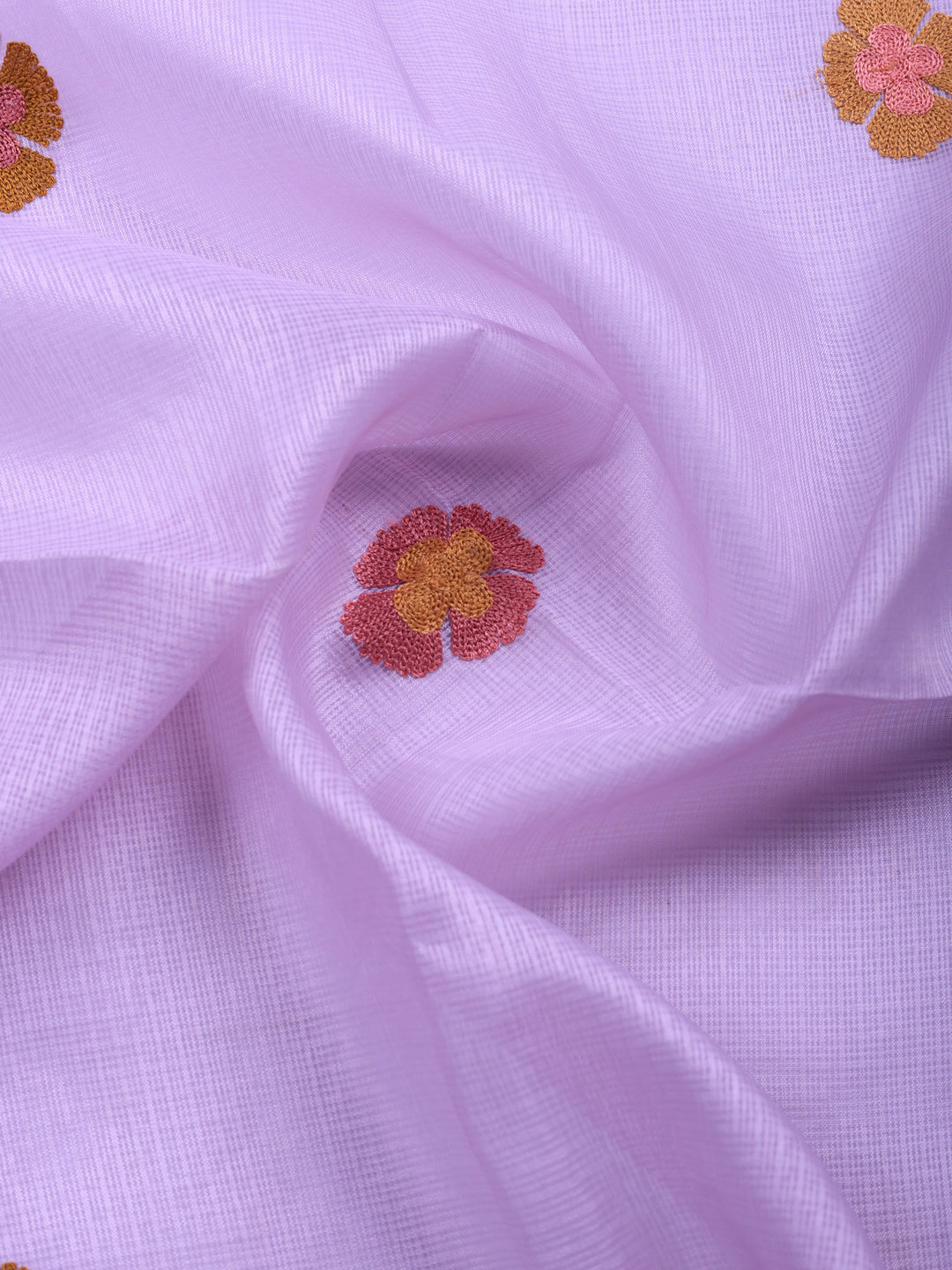 Lavender Embroidered Cotton Blend Unstitched Suit &amp; Pant With Cotton Dupatta