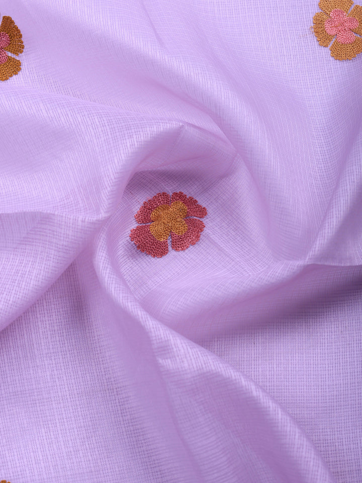 Lavender Embroidered Cotton Blend Unstitched Suit &amp; Pant With Cotton Dupatta