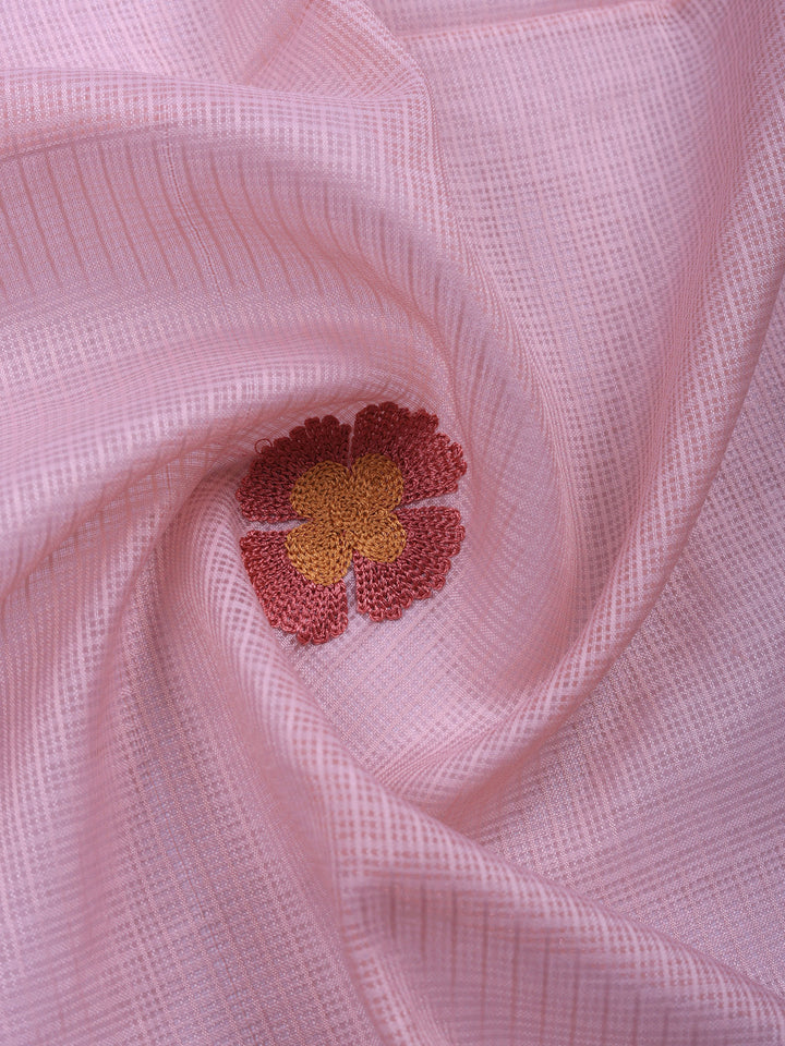 Peach Embroidered Cotton Blend Unstitched Suit &amp; Pant With Cotton Dupatta
