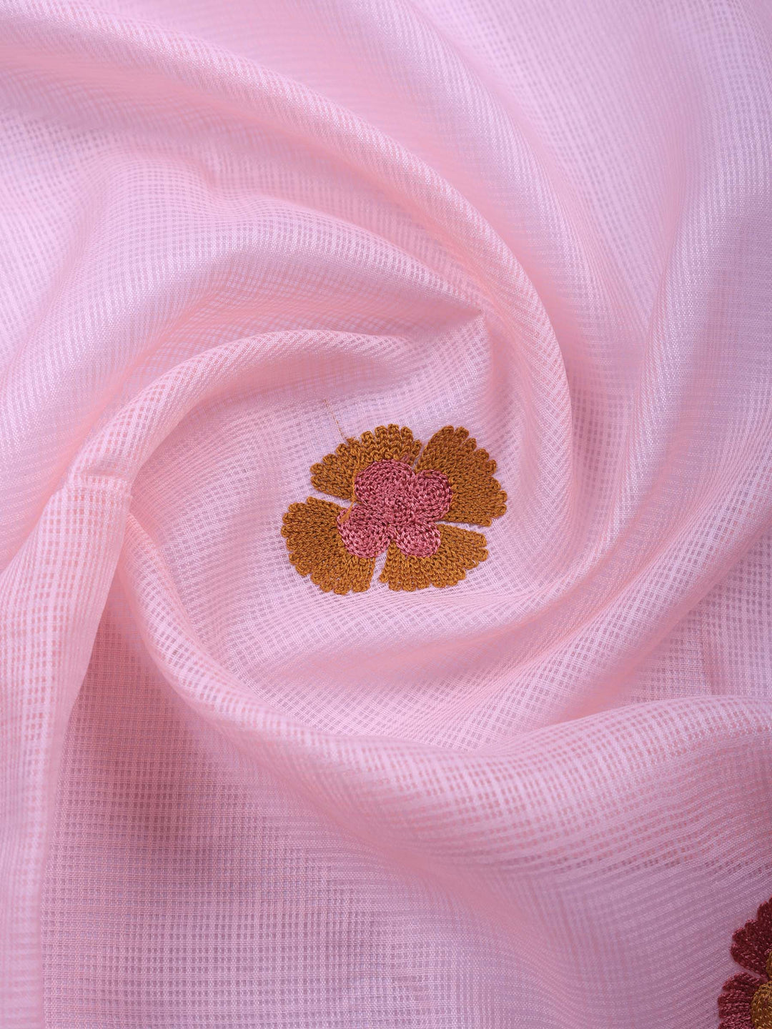 Pink Embroidered Cotton Blend Unstitched Suit &amp; Pant With Cotton Dupatta