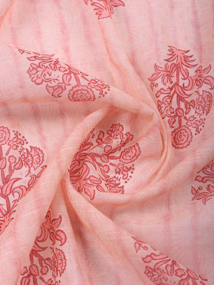 Pink Printed Cotton Blend Unstitched Suit &amp; Pant With Cotton Dupatta