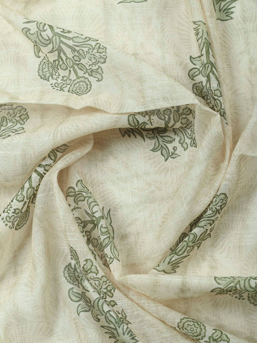 Pista Green Printed Cotton Blend Unstitched Suit &amp; Pant With Cotton Dupatta