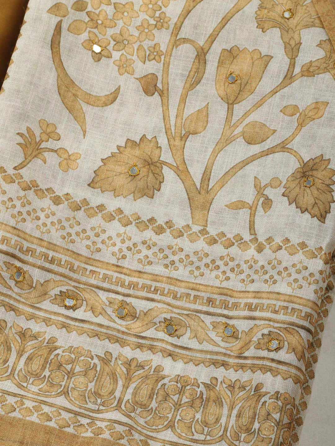Mustard Printed Linen Unstitched Dress Material